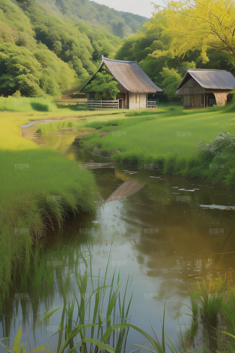 温馨乡村印象派乡村插画