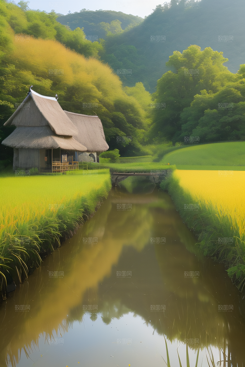 温馨乡村印象派乡村插画