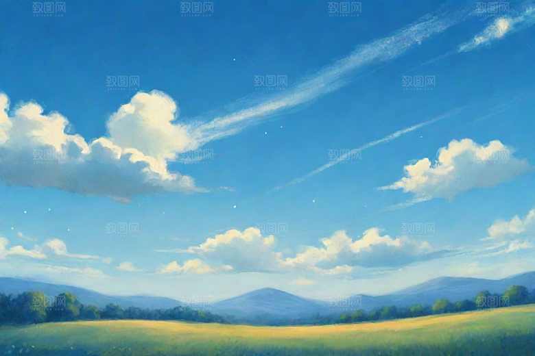 草地草原上的明亮蓝天