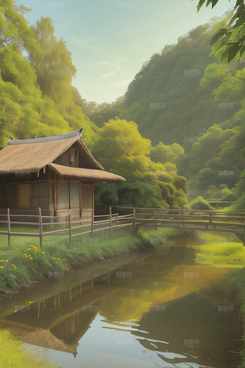 温馨乡村印象派乡村插画