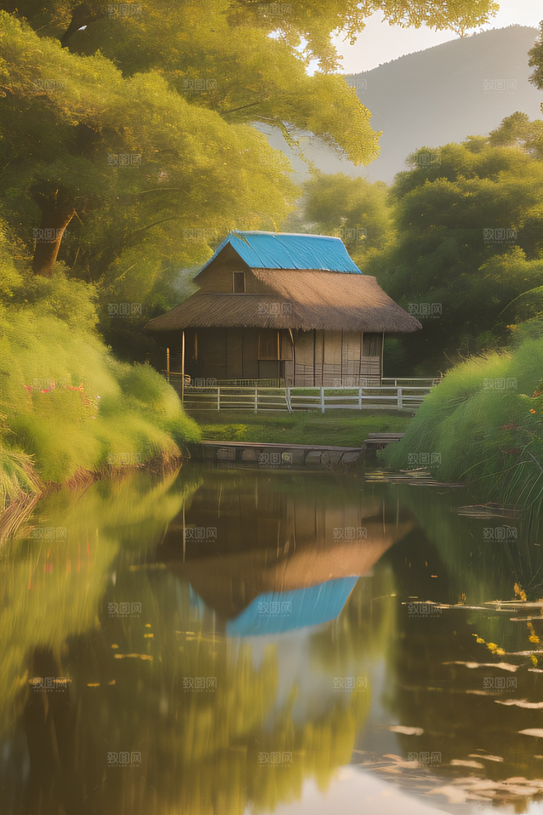 温馨乡村印象派乡村插画