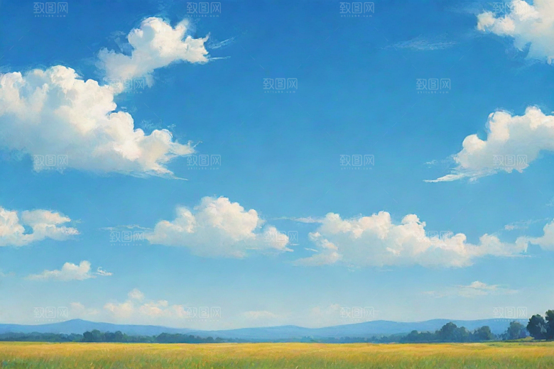 草地草原上的明亮蓝天