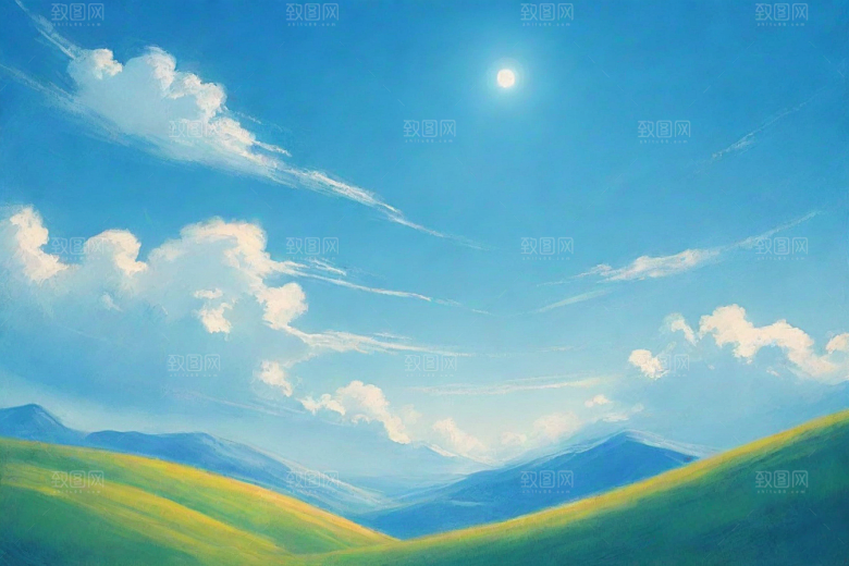 草原上的明亮蓝天白云