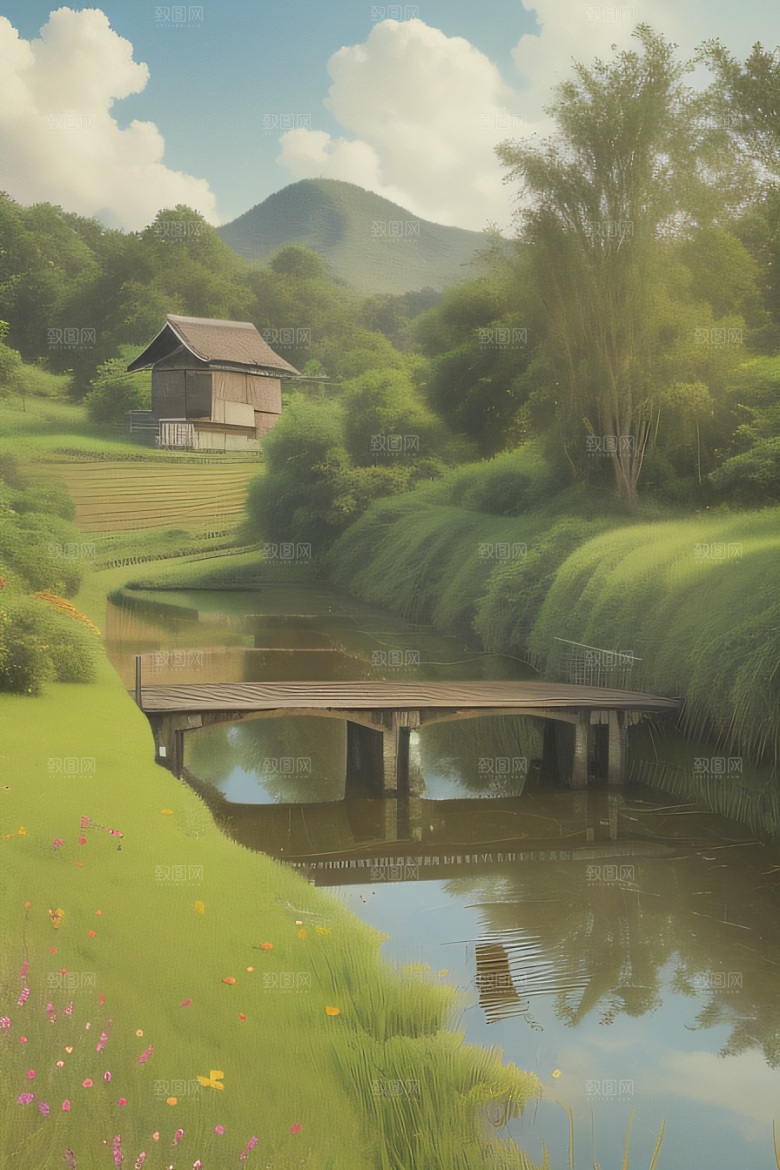 乡村怀旧乡村风景画的美丽
