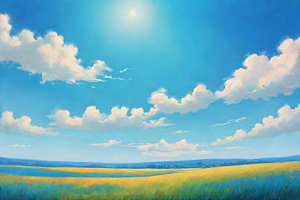 草原上的明亮蓝天白云