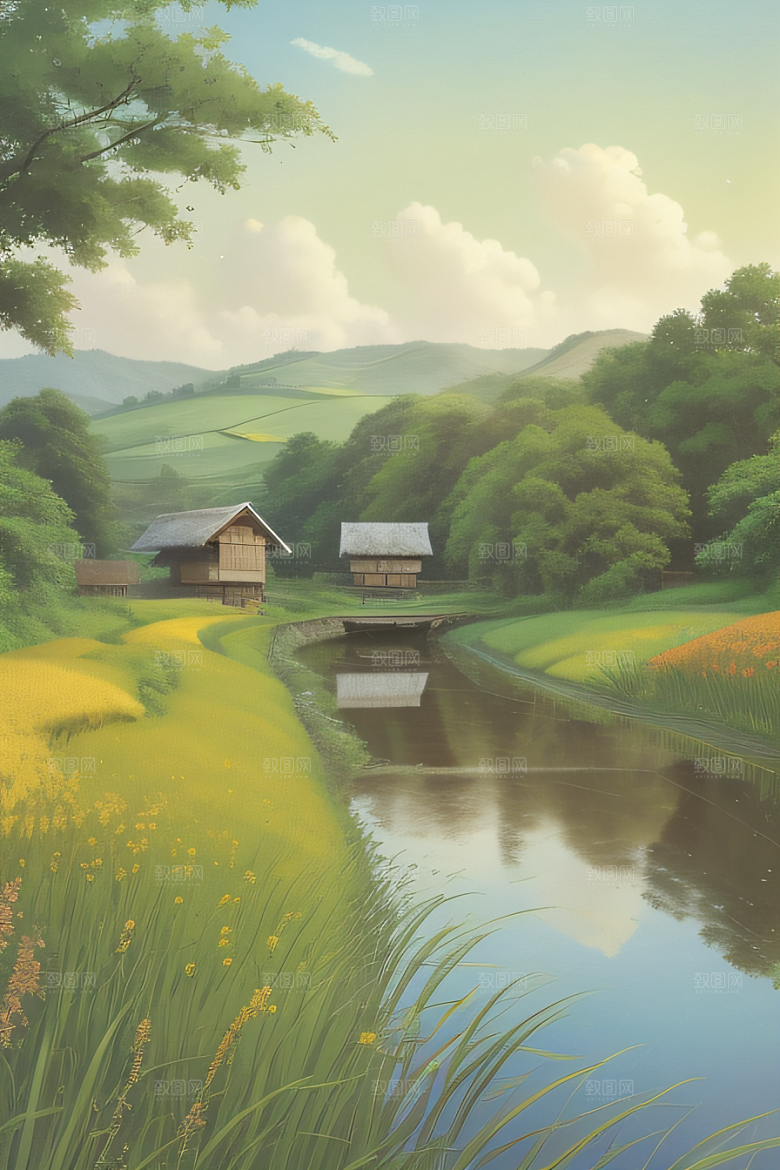 乡村怀旧乡村风景画的美丽