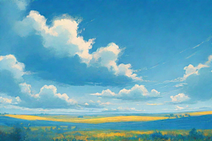 草原上的明亮蓝天白云