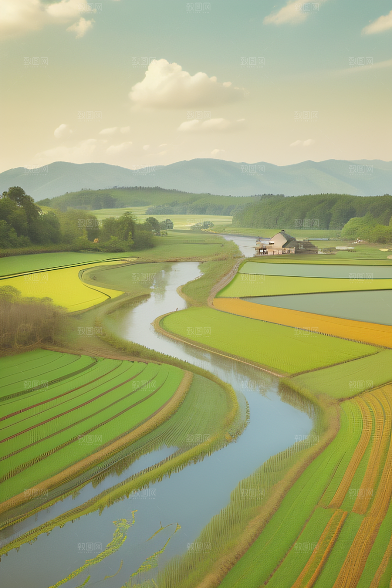 乡村怀旧乡村风景画的美丽