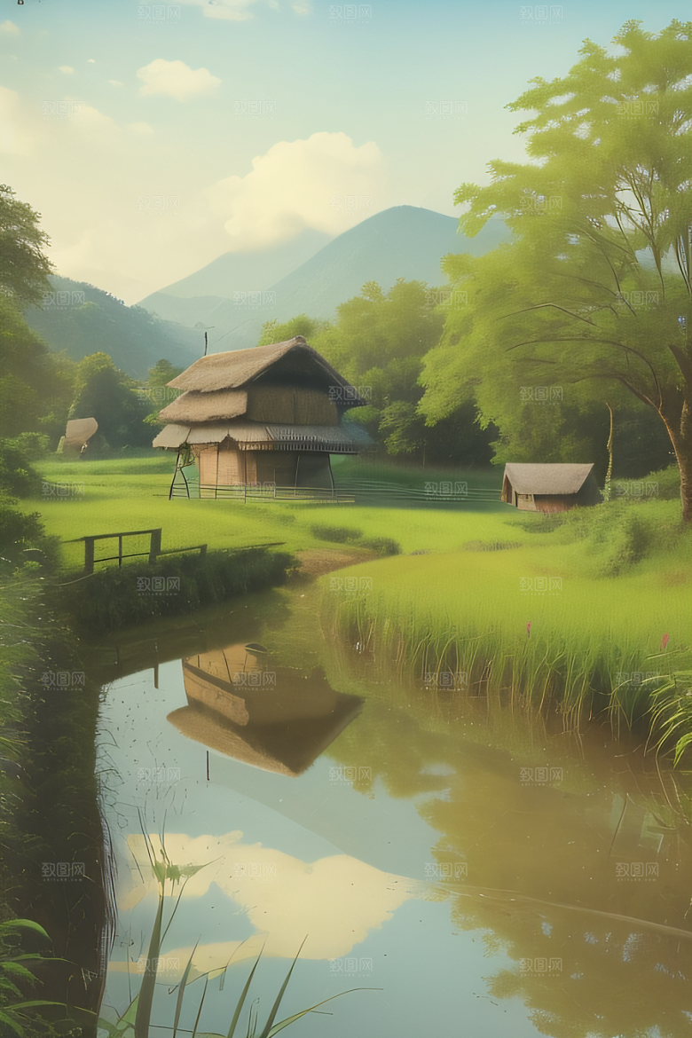 清新乡野印象派乡村插画