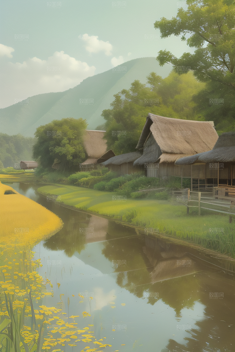清新乡野印象派乡村插画