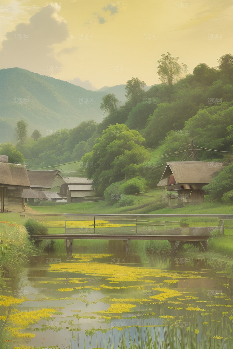 清新乡野印象派乡村插画