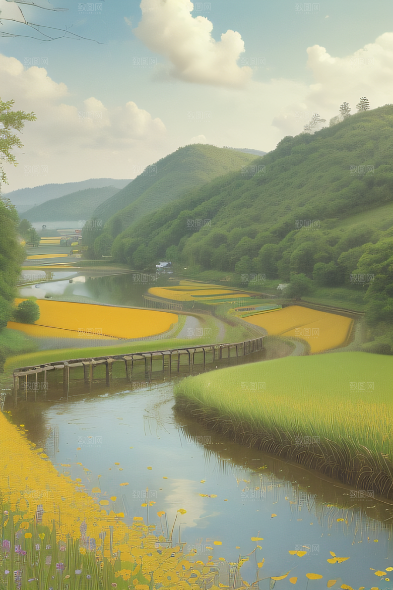 清新乡野印象派乡村插画