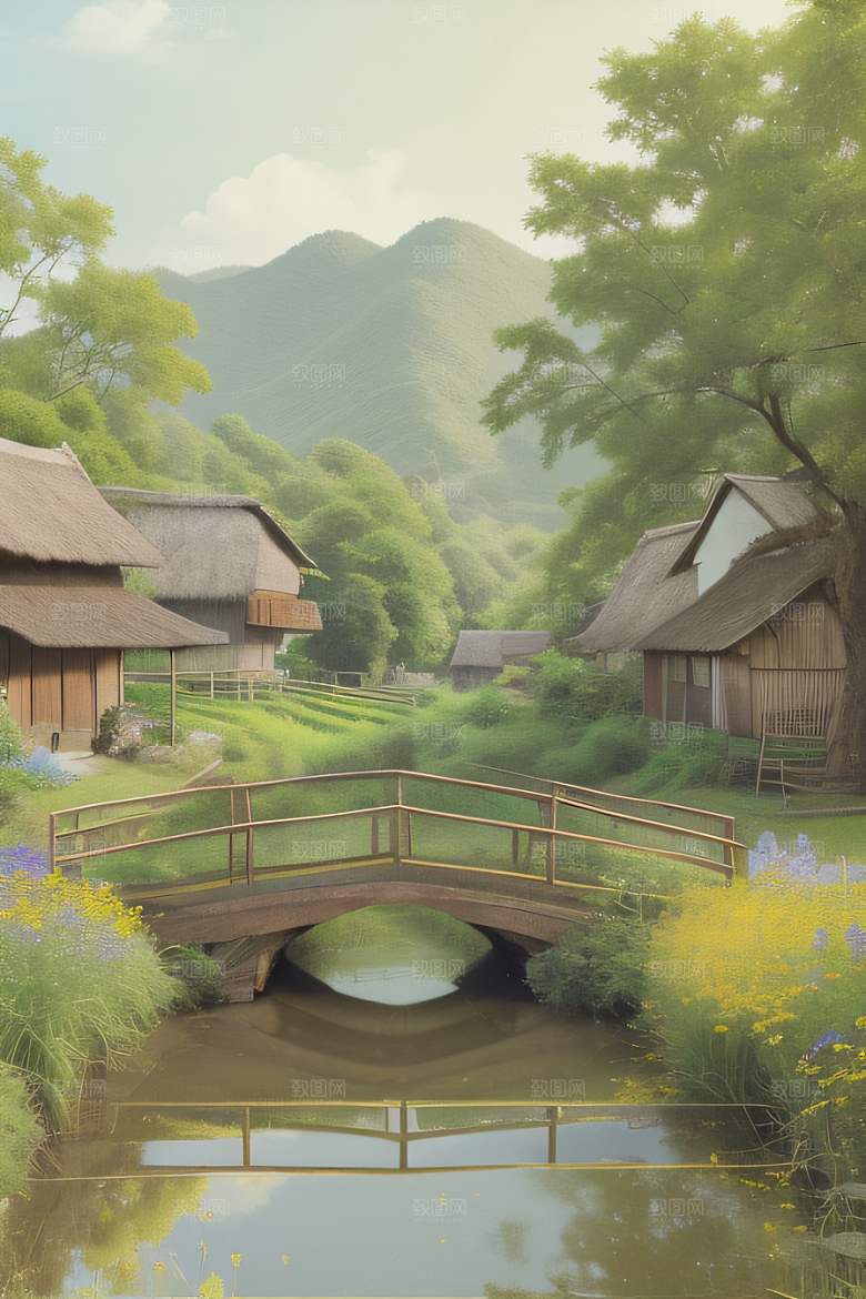 怀旧乡村印象派风景画