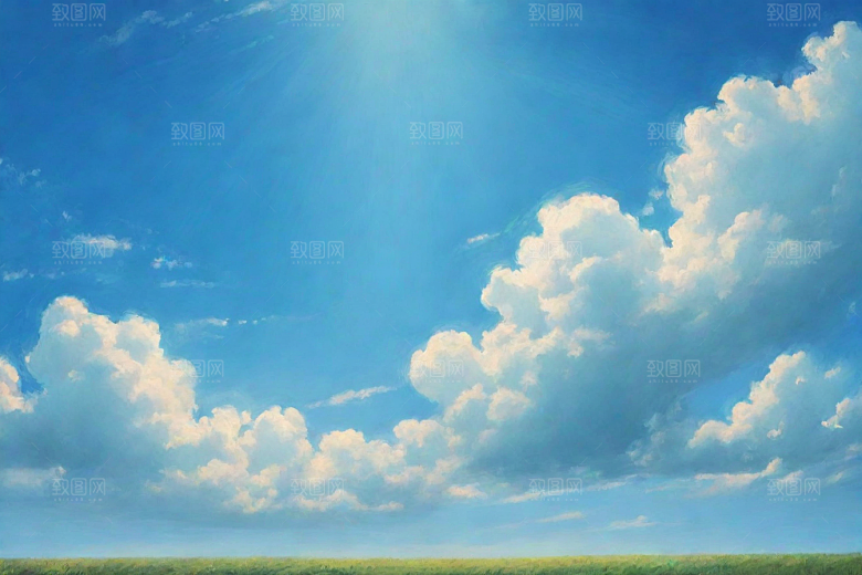 草原上的明亮蓝天白云