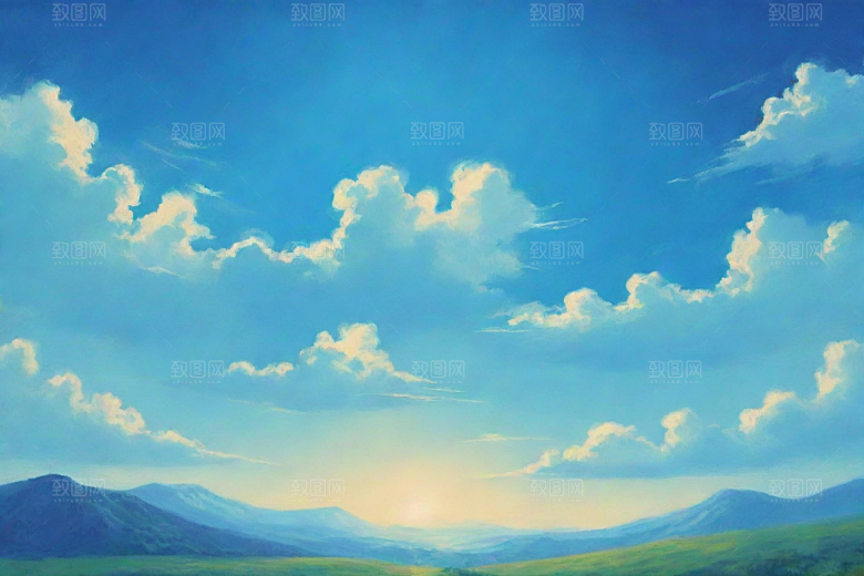 明亮蓝天下的白云草地