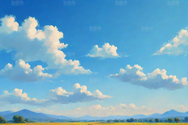明亮蓝天下的白云草地