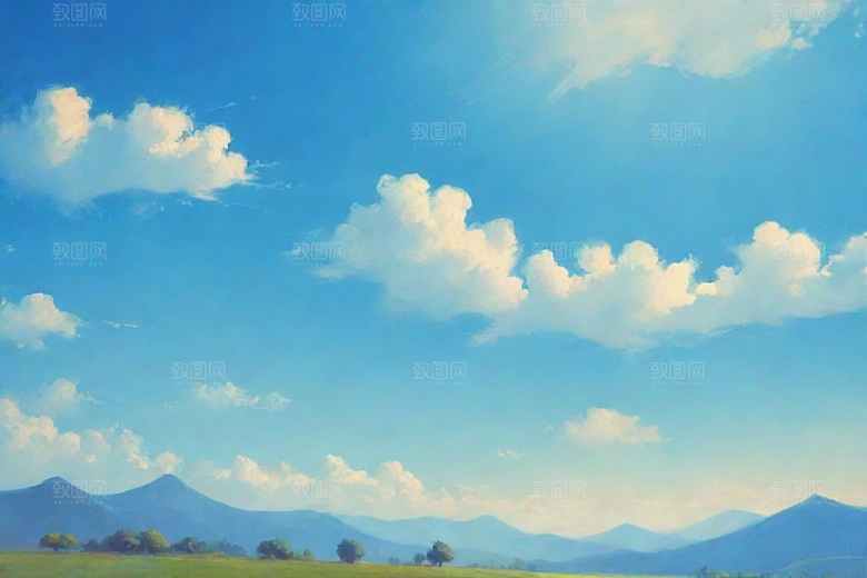 明亮蓝天下的白云草地