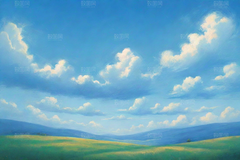 明亮蓝天下的白云草地