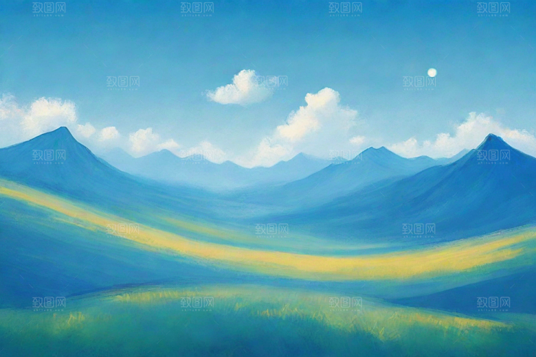 明亮蓝天下的白云草地