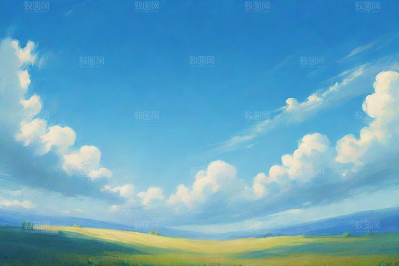 明亮蓝天下的白云草地