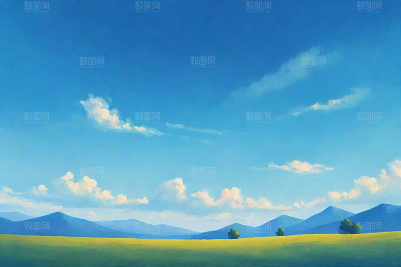 明亮蓝天下的白云草地