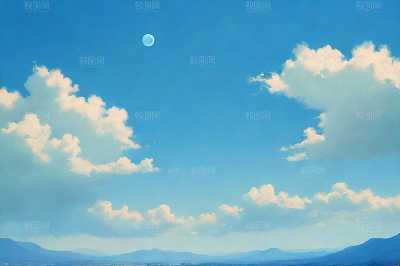 明亮的蓝天白云和绿草