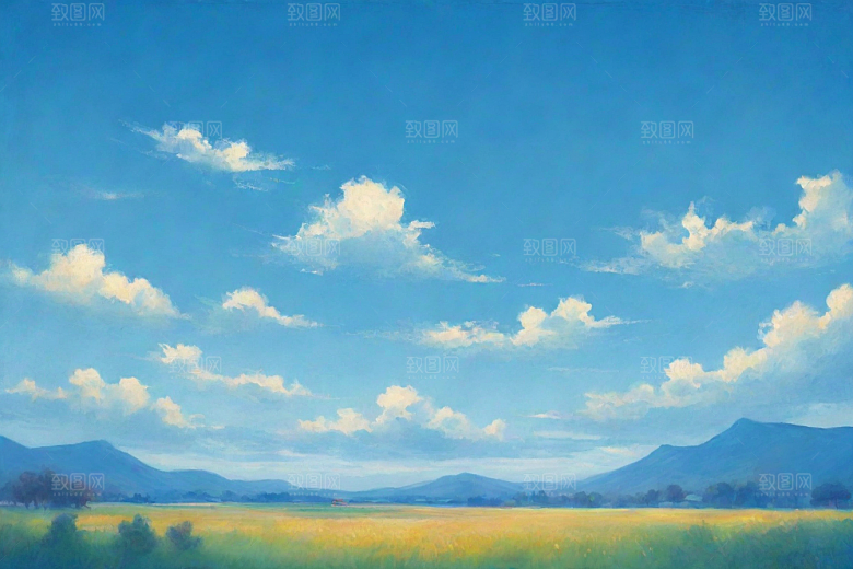 明亮蓝天下的青青草地