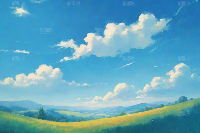 明亮蓝天下的青青草地