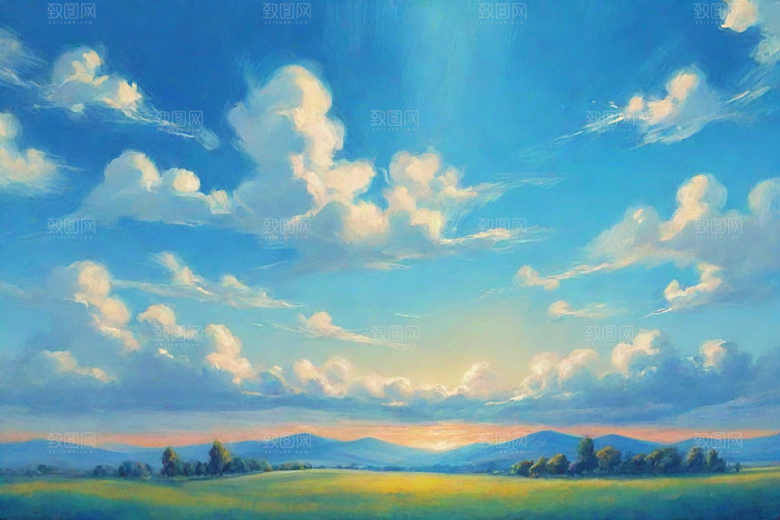 明亮蓝天下的青青草地