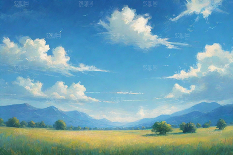 明亮蓝天下的青青草地