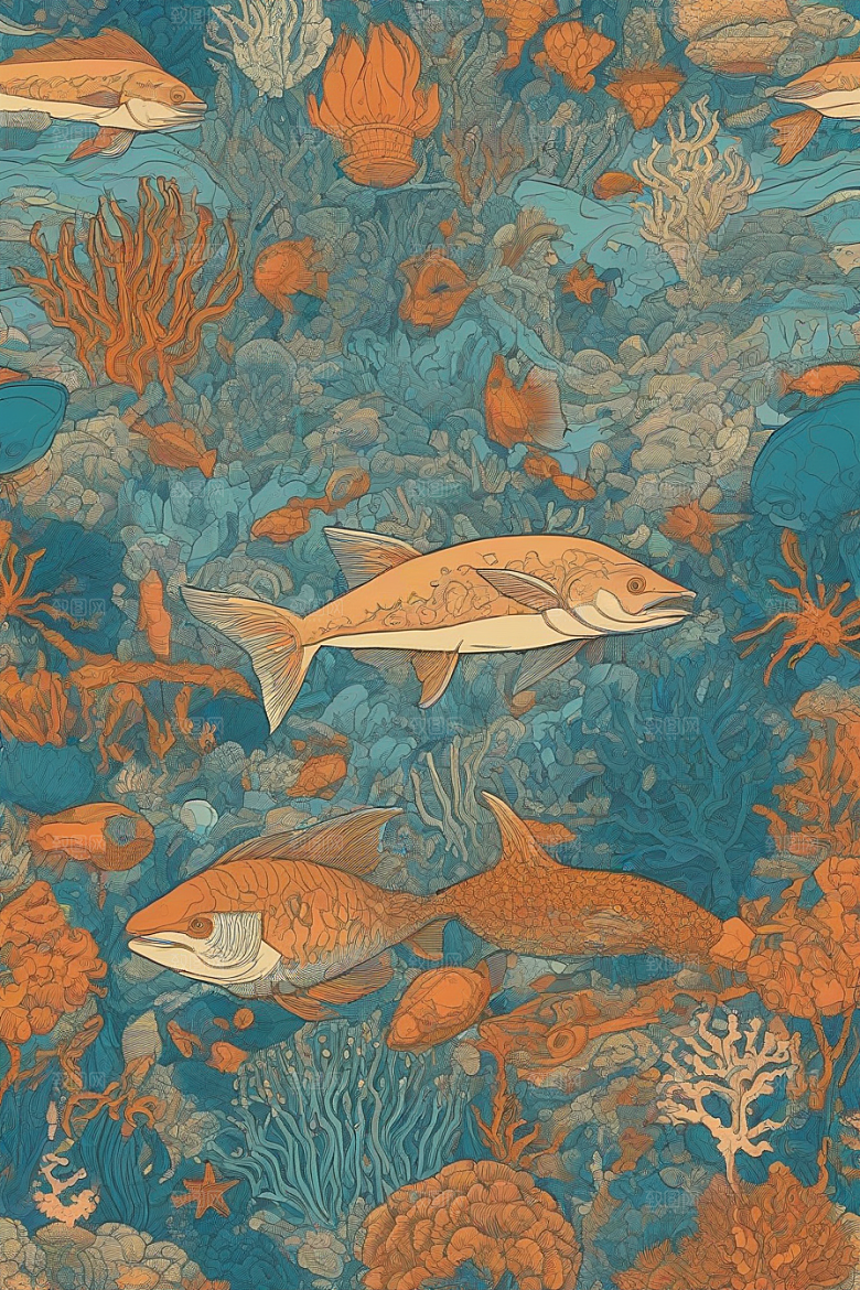 海洋奇幻植物和生物插画的奇幻之旅