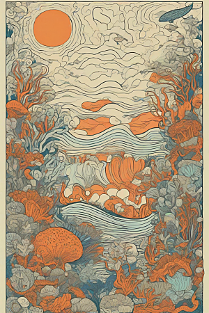 海洋奇幻植物和生物插画的奇幻之旅