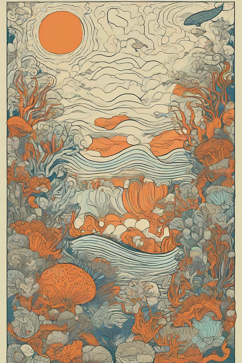 海洋奇幻植物和生物插画的奇幻之旅