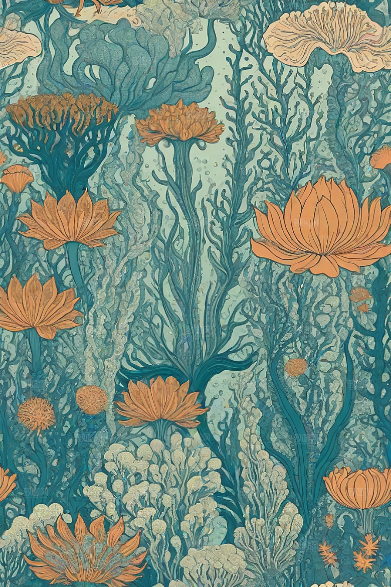 海洋奇幻植物和生物插画的奇幻之旅