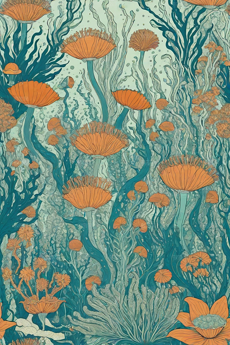 海洋奇迹植物和生物插画的神奇景观