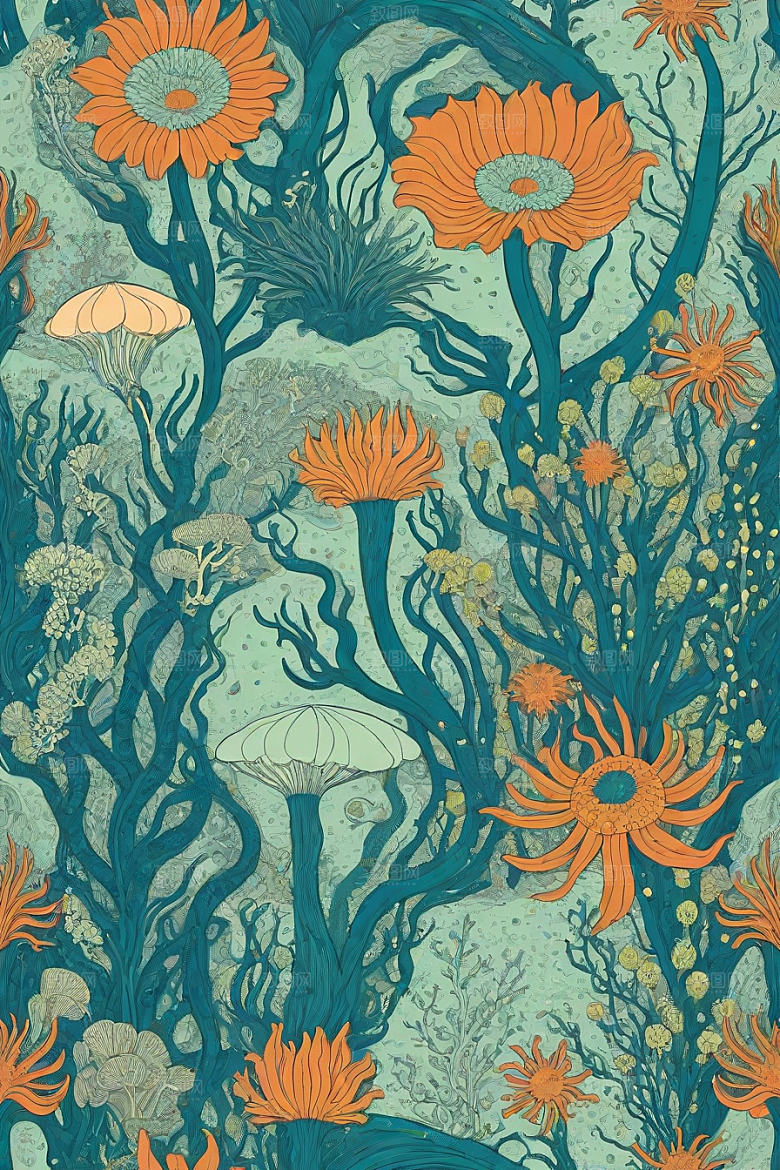 海洋奇迹植物和生物插画的神奇景观
