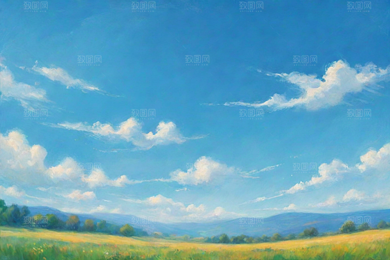 明亮蓝天与草地的和谐