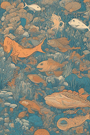 海洋之梦植物和生物插画的梦幻画面