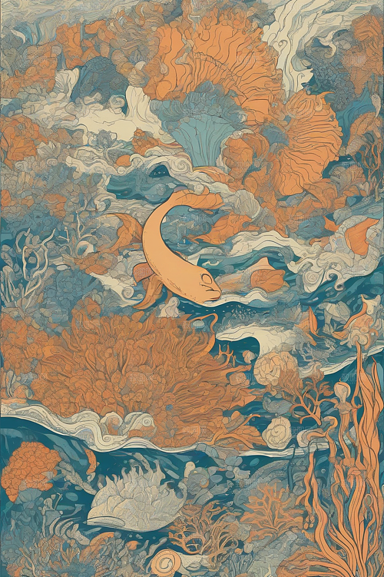 海洋之梦植物和生物插画的梦幻画面