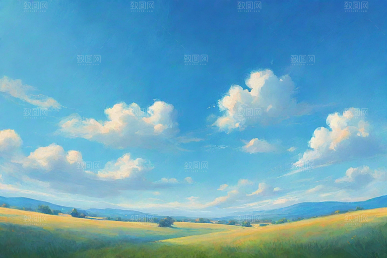 明亮蓝天与草地的和谐