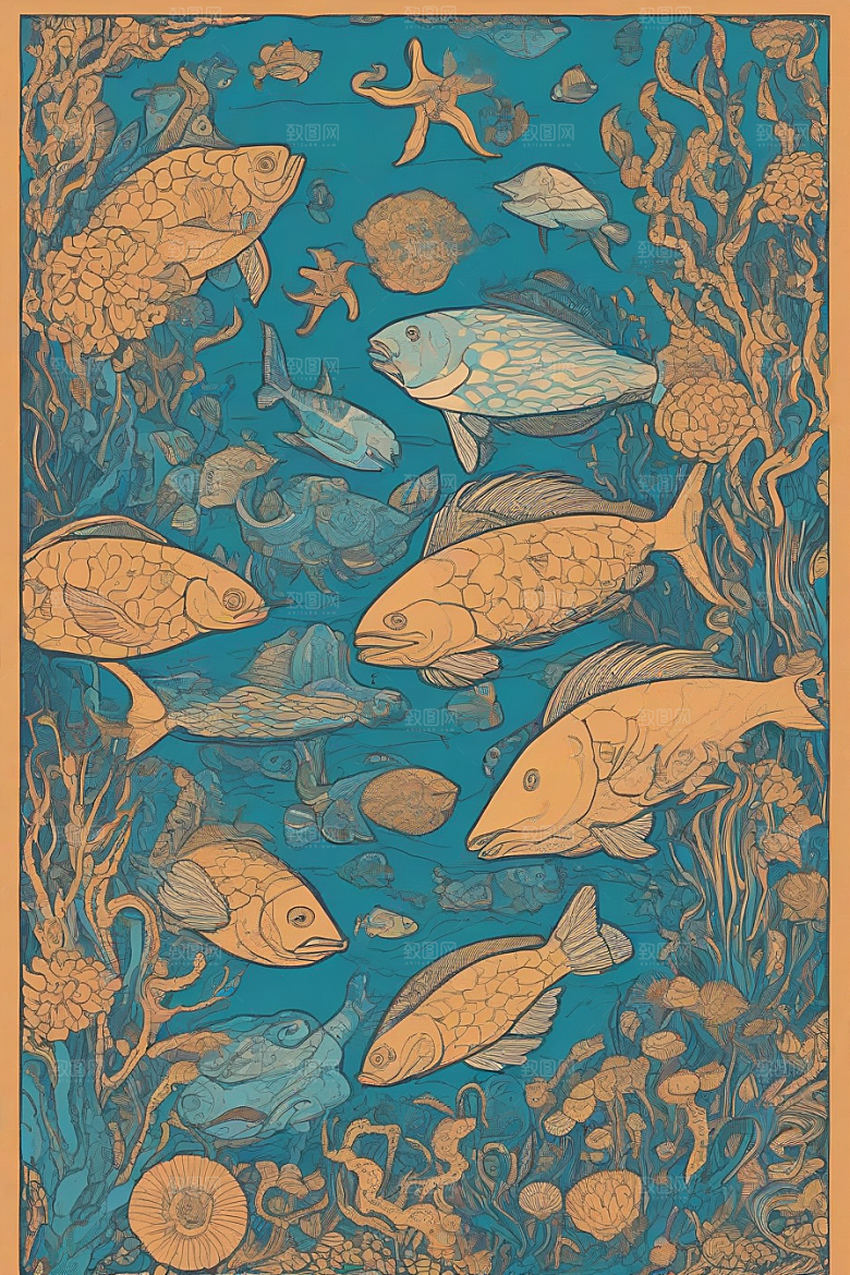海洋幻想植物和生物插画的梦幻世界