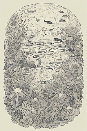 深海探索植物插画