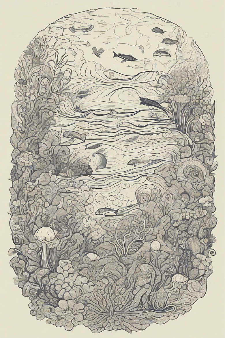 深海探索植物插画