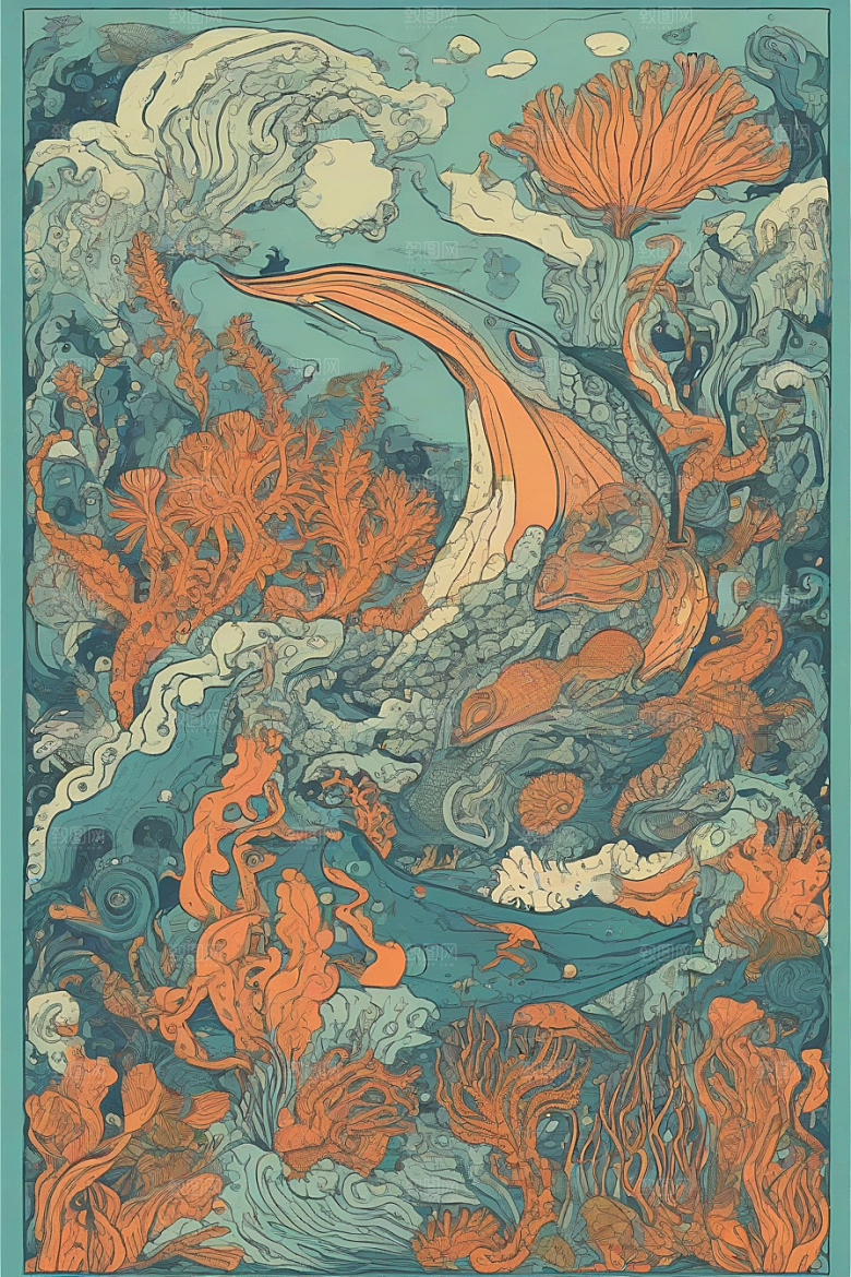 深海探索植物插画