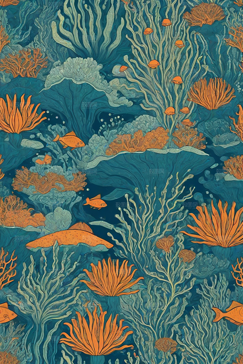 深海探索植物插画