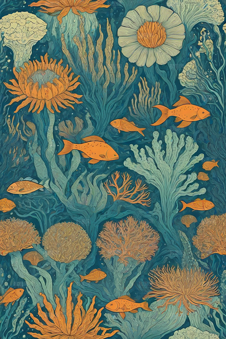 深海探索植物插画