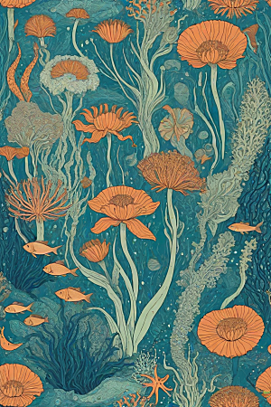 深海探索植物插画