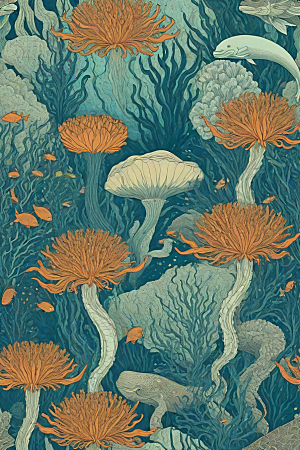 深海探索植物插画