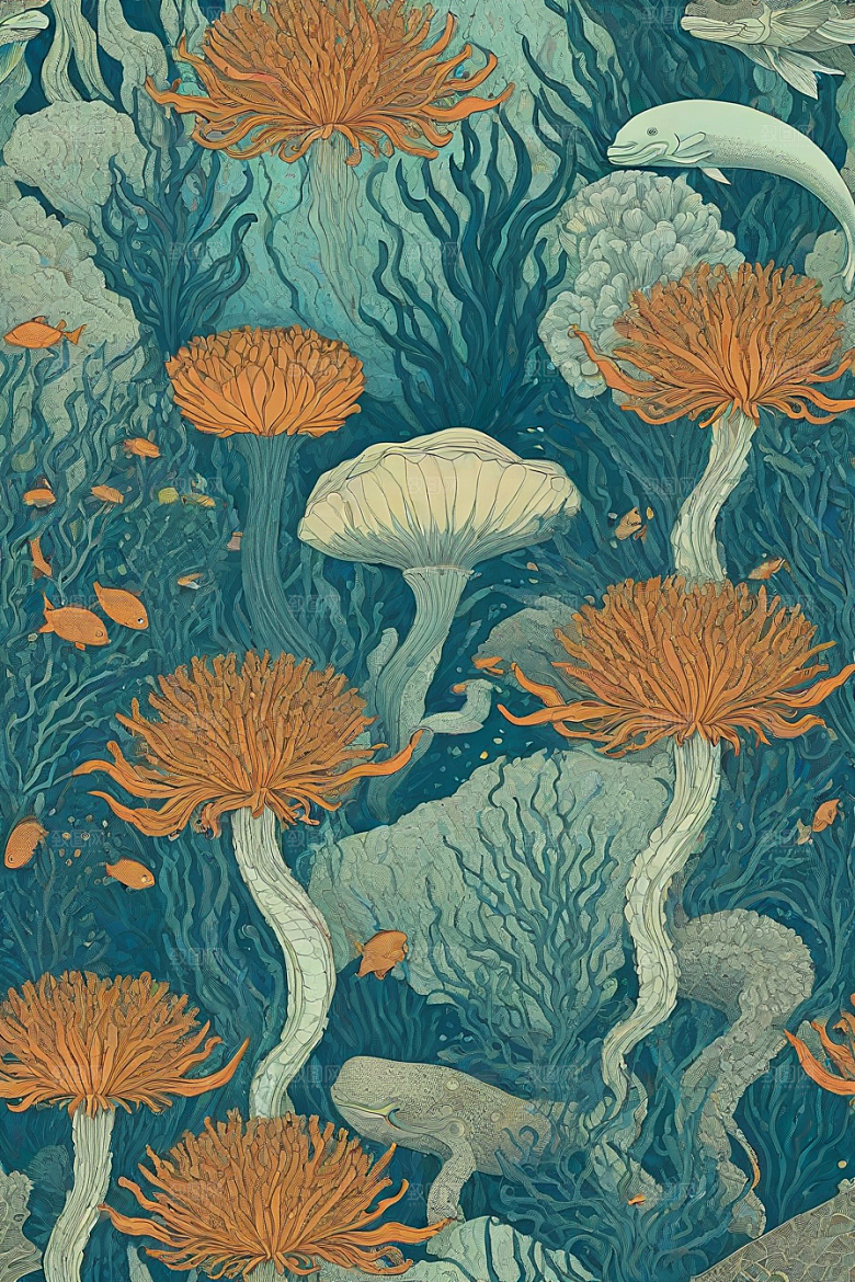 深海探索植物插画