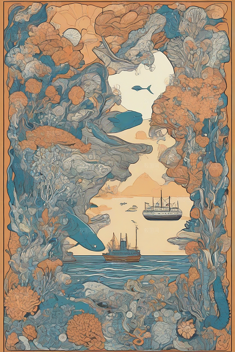深海探索植物插画